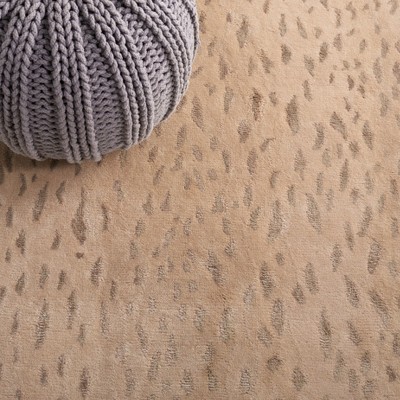 Luxurious Hand-Knotted Light Beige & Camel Wool 8' x 10' Geometric Rug
