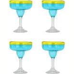 Amici Home Acapulco Authentic Mexican Handmade Margarita Glasses, Barware for Cocktails, Round Blue Glass, Yellow Rimmed, 15-Ounces, Set of 4,