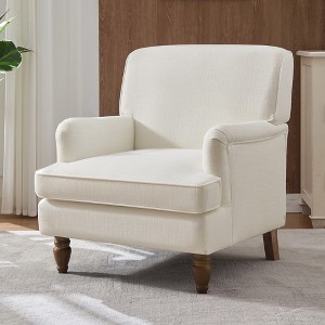 Zeus & Ruta Vintage Linen Armchair with Upholstered and Antique Solid Wood Legs, Single Accent Chair for Home - 1 of 4