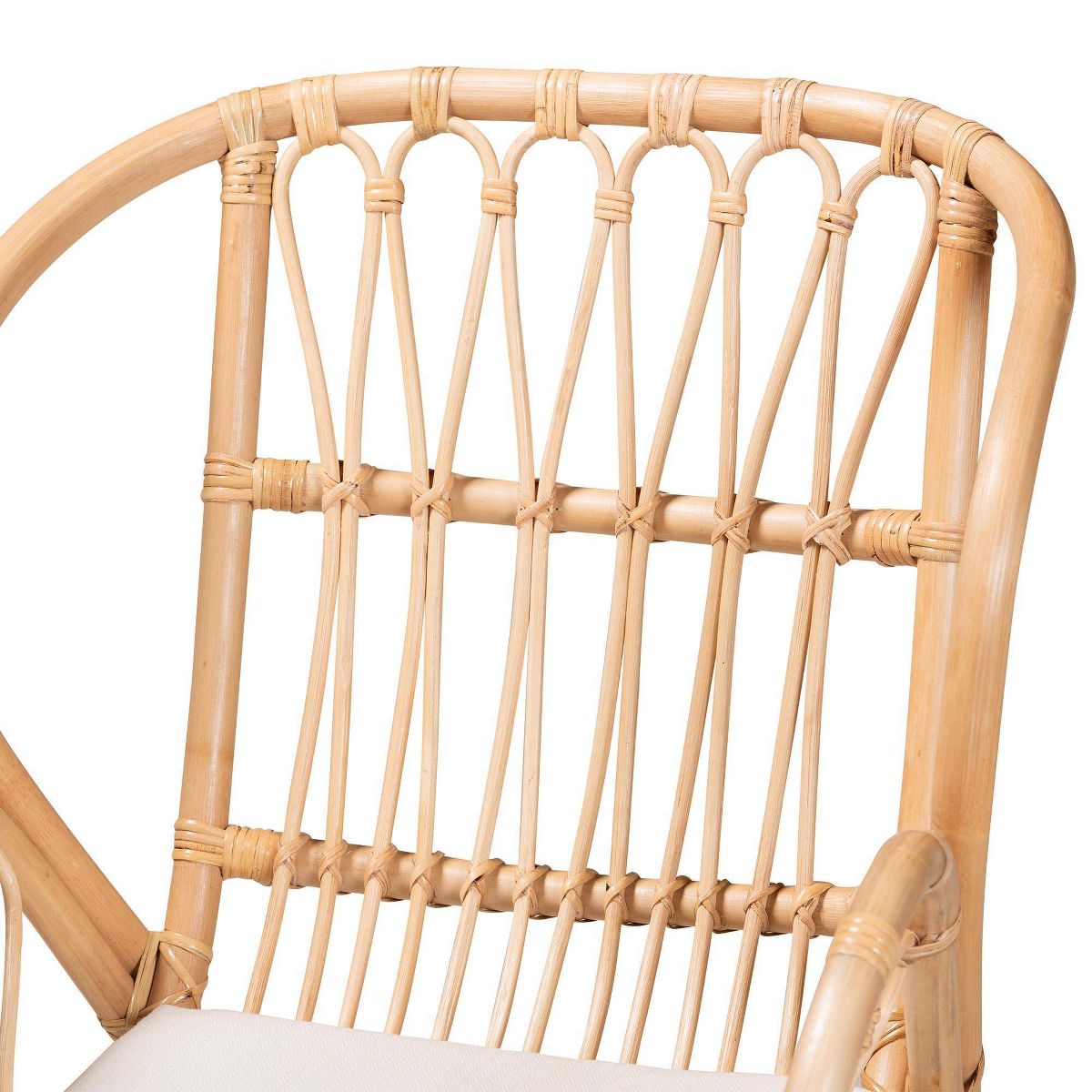 bali & pari Caelia Rattan and Metal Chair Natural/Brown: Bohemian Style, Plush Cushion, Sturdy Crisscross Base: Armless, Spot Clean - thumbnail 6