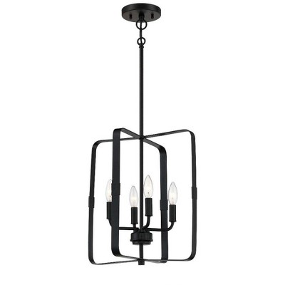 Stowe Transitional 4-Light Flat Black Foyer Pendant with Clear Glass