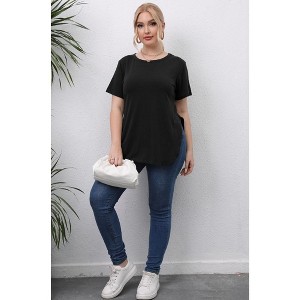 Coolmee Women Summer Plus Size Crewneck Tops Short Sleeve T-Shirt Loose Fit Blouse Casual Tunic with Side Split - 1 of 4