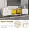 LED TV Stand with Marble-veined Table Top for TVs Up to 78'',Golden Legs & Handles for Living Room,White - 4 of 4