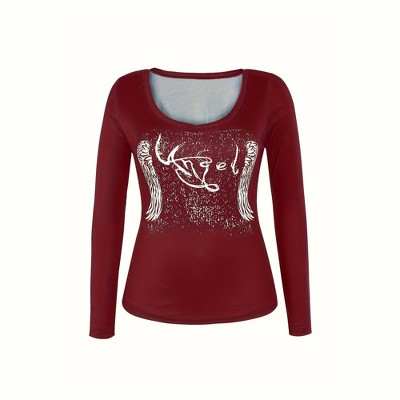 Imily Bela Women's Printed T-Shirt, Round Neck, Slim Fit, Basic Top, Casual Wear, Layering Shirt