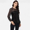 Anna-Kaci Women's Sheer Mesh Long Sleeve Top with Sequin Front Panel and Crew Neckline - 4 of 4
