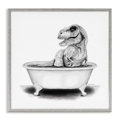 Stupell Industries Funny T-Rex Bathtub Washroom, 12" x 12"