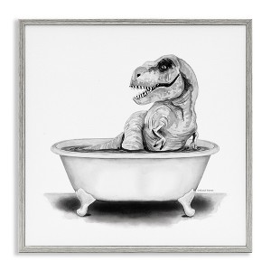 Stupell Industries Funny T-Rex Bathtub Washroom, 12" x 12" - 1 of 4