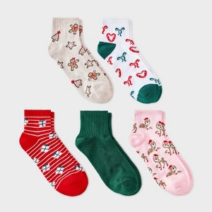 Women's Cute Christmas Icons Ribbed 5pk Quarter Crew Socks - Wondershop™ Assorted Colors 4-10 - 1 of 3