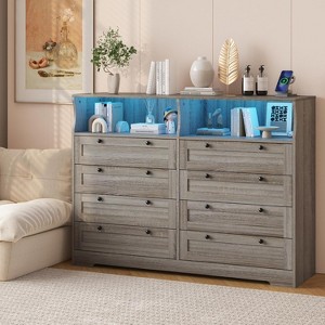 Dresser with 8 Drawers, Wood Bedroom Dresser with Charging Station & LED Lights - 1 of 4