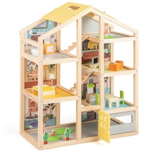 Costway Kids Wooden Dollhouse with 7 Rooms 18 Pcs Furniture Accessories 2 Figures - 1 of 4