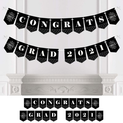 Big Dot of Happiness Graduation Cheers - Graduation Party Bunting Banner - Black Party Decorations - Congrats Grad 2021