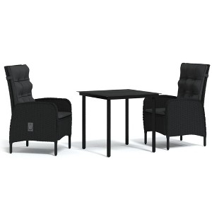 vidaXL Patio Dining Set with Cushions Gray and Black Garden Chair 3 Piece - Black 31.5" Table Length - 1 of 4