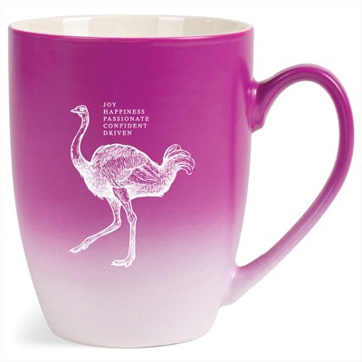 Elanze Designs 12 Ounce Ceramic Decorative Laser Engraved Giftable Novelty Tea Coffee Cup Mug Pink and White Ostrich Joy Passionate Confident Driven