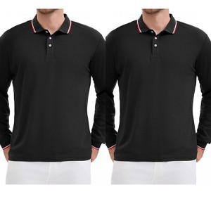 INSPIRE CHIC Men's Classic Regular Fit Solid Color Long Sleeves Business Golf Polo Shirts 2 Packs - 1 of 4