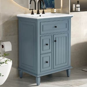 KTMBDW 24" Bathroom Vanities with Sink Combo, Modern Thickened Wood Bathroom Storage Cabinet w/Undermount Sink - 1 of 4