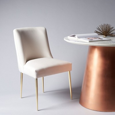 Luxe Off-White Velvet Upholstered Side Chair with Gold Legs