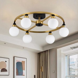 PAKOKULA Mid Century 6-Light Gold and Black Round Sputnik Semi Flush Mount Ceiling Light - 1 of 4