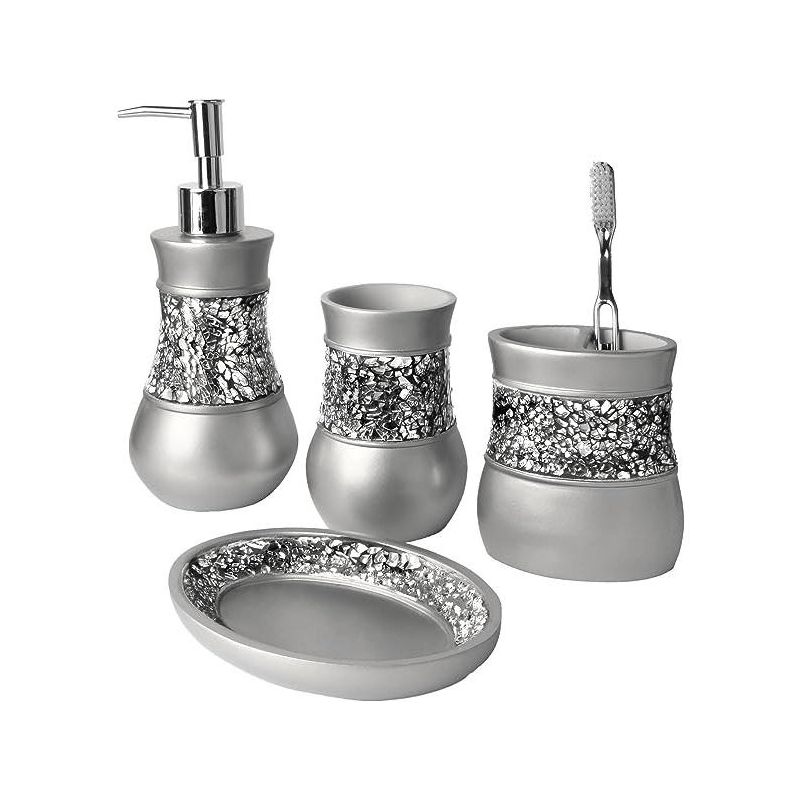 Creative Scents Gray Bathroom Silver Mosaic Glass Accessories Set, 1 of 8