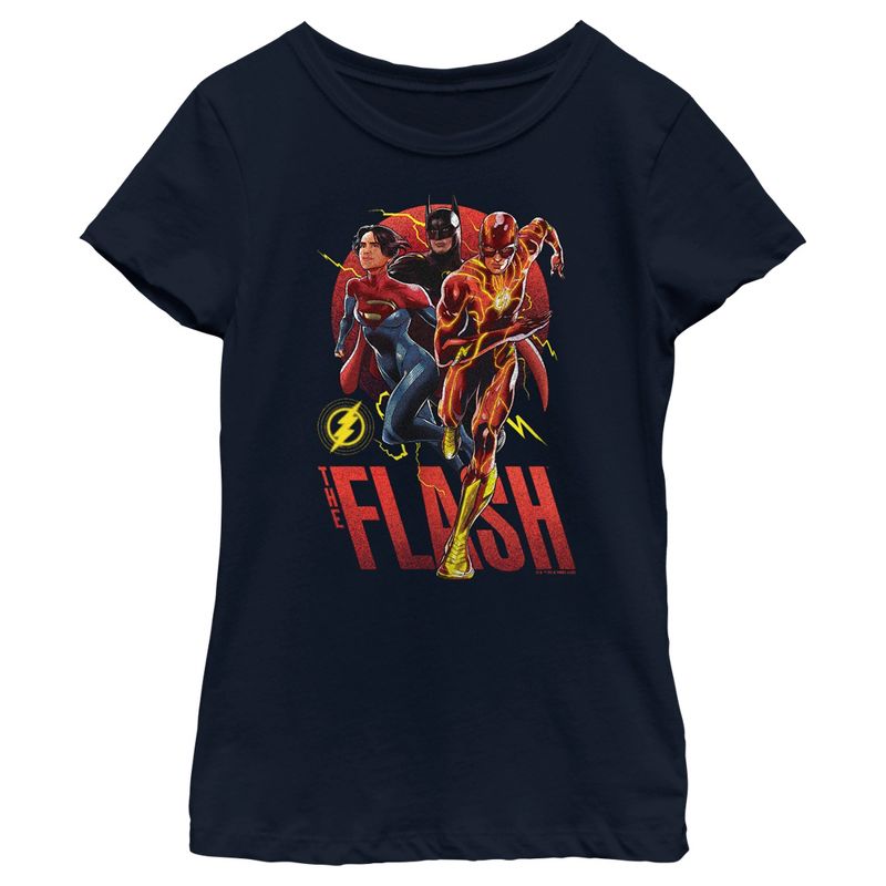 Girl's The Flash Distressed Superheroes Team T-Shirt, 1 of 5