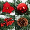 6 FT Christmas Garland with Lights, Realistic Fireplace Garland Decor with Red Flower and Balls, Indoor Outdoor Mantle Garland for Holiday, Green - 3 of 4