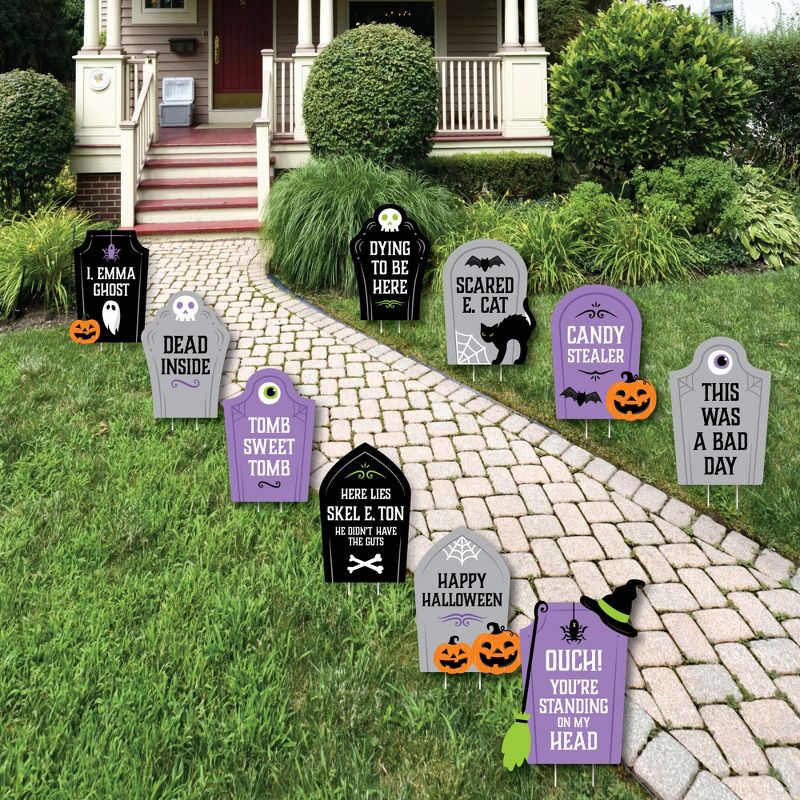 Big Dot of Happiness Cute and Colorful Tombstones - Lawn Decorations - Outdoor Kids Halloween Party Yard Decorations - 10 Piece, 1 of 9