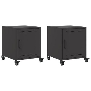 vidaXL Bedside Cabinets 2 Pcs - Steel Black Modern Nightstands - Bedroom/Living Room Storage - 14.2"x15.4"x17.1" - 1 of 4