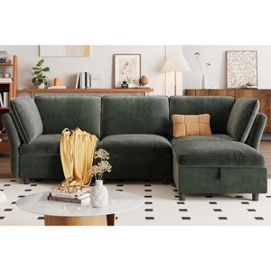 Velvet Butterfly Modular Cloud Sofa, Green L-Shaped 3+1 Seating Comfortable and Stylish Couch ,Space-Saving for living room - 1 of 4