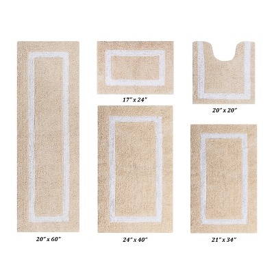Hotel Bath Rug 100% Premium Cotton Tufted Weave Two Tone Reversible 5 Piece Bathroom Rug Set, Super Soft & Water Absorbent, Machine Washable Bathmat