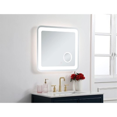 Glossy White 27x30 LED Mirror with Magnifier and Dimmer