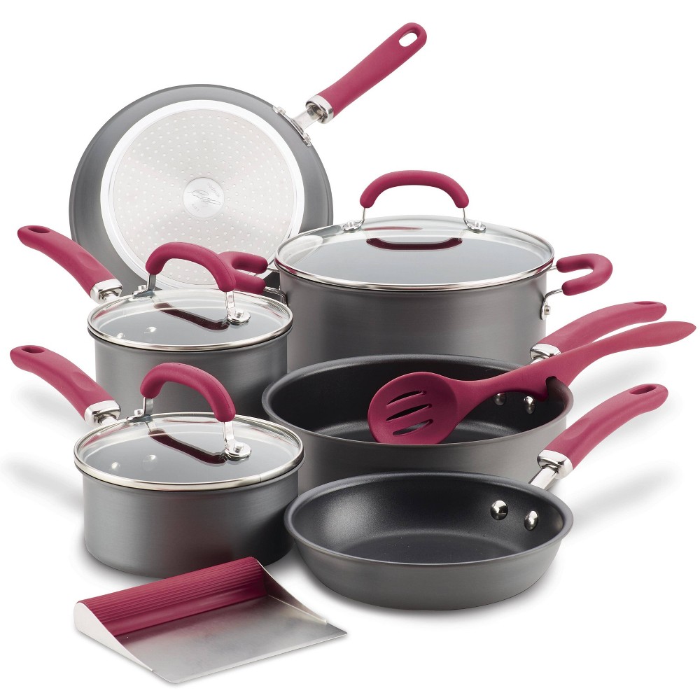 Photos - Bakeware Rachael Ray Create Delicious 11pc Hard Anodized Nonstick Cookware Set Burgundy Handles