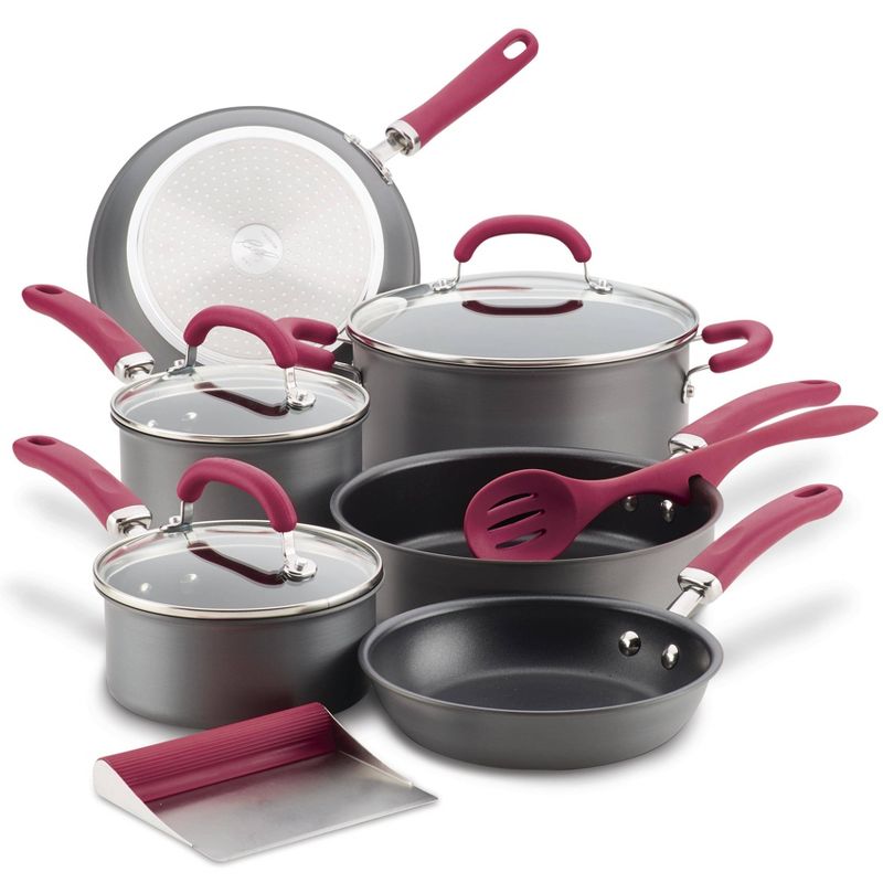 Rachael Ray Create Delicious 11pc Hard Anodized Nonstick Cookware Set Burgundy Handles, 1 of 10