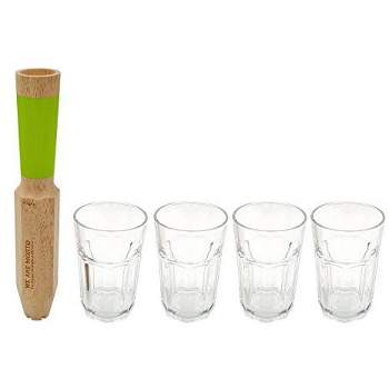 Cookut Morry Maple Wood 4-in-1 Mojito Tool with 15 Ounce Glasses
