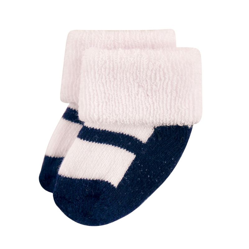 Luvable Friends Baby Girl Newborn and Baby Terry Socks, Navy Mary Jane, 5 of 12