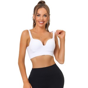 Allegra K Women's Medium Impact Workout Wireless Padded Deep V Neck Fitness Sports Bras - 1 of 4