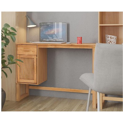 Natural Wood Writing Desk with Drawer and Filing Cabinet