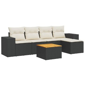 vidaXL Patio Sofa Set with Cushions Outdoor Furniture 6 Piece Poly Rattan - Black and Cream - 1 of 4