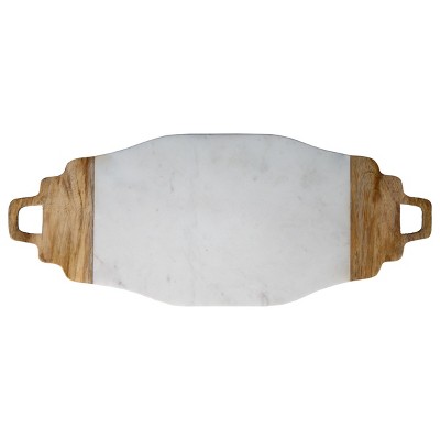 White Marble and Wood Handled Kitchen Serving Cutting Board - Foreside Home & Garden