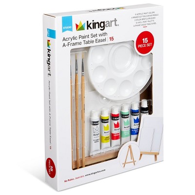 KINGART Acrylic Painting Set with Tabletop Easel, 15 pc