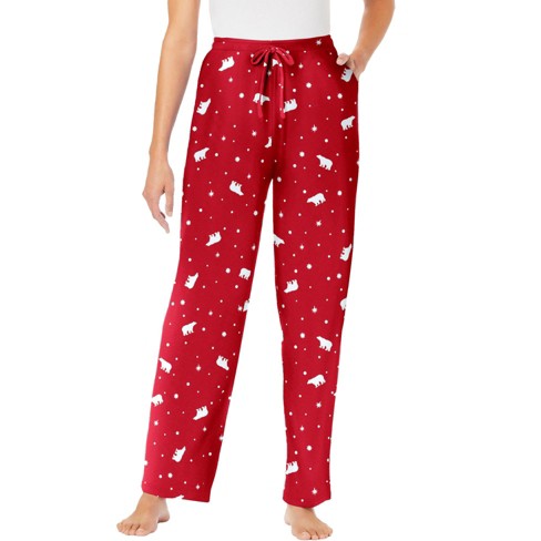 Dreams & Co. Women's Plus Size Knit Sleep Pant, 5X - Classic Red Polar Bear