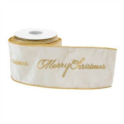 Embroidered Merry Christmas Wired Ribbon