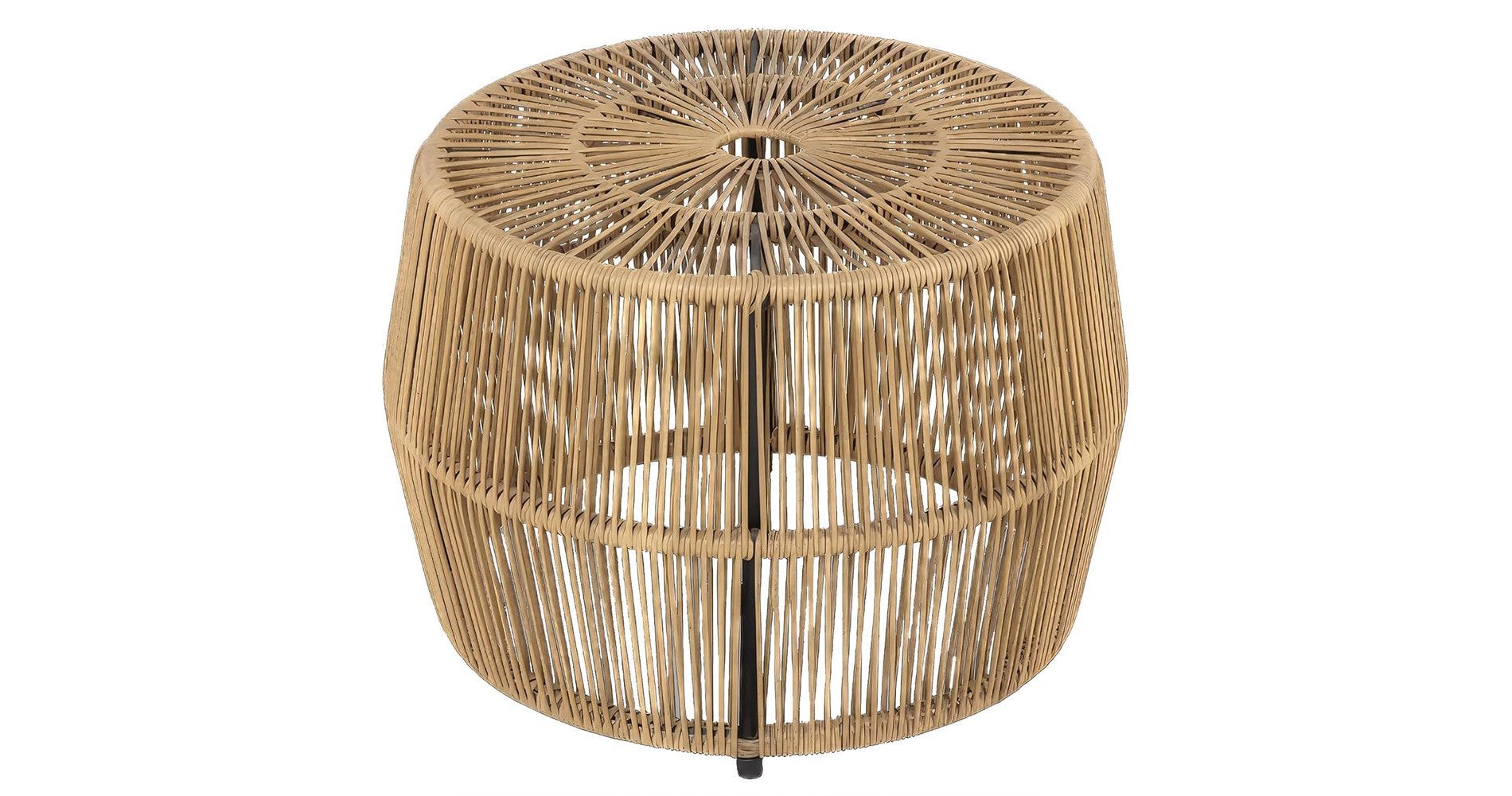 Royal Hampton Outdoor Coffee Table, 22 Inch Natural Brown Rattan Wicker, Steel Frame