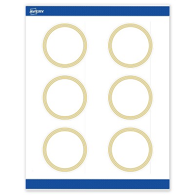 Avery Printable Round Labels, Gold Multi-Lined Border, 3" Diameter, Matte White Round Labels, Permanent, Laser/Inkjet, 60ct, Great for Product Labels