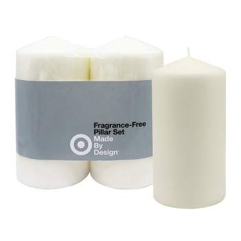 6" x 3" 2pk Unscented Pillar Candles Cream - Made By Design™