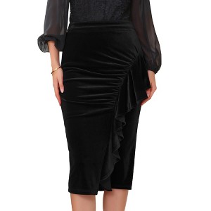 INSPIRE CHIC Women's Velvet Ruched High Waist Bodycon Formal Cocktail Midi Pencil Skirts - 1 of 4