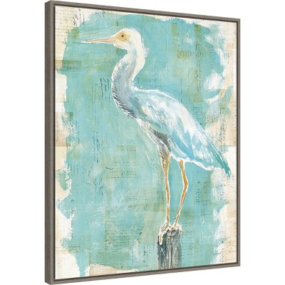 Large Turquoise and White Framed Canvas Egret Print