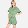 Anna-Kaci Lounge Women's Striped Lounge Set with Cuffed Short Sleeve Top and Elastic Waist Shorts - 3 of 4