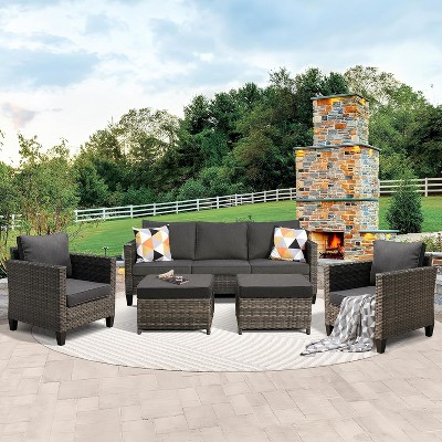 XIZZI 5 Pieces Sets Modern Wicker Patio Sectional Sofa with Ottomans