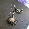 Boho Opal Sun and Moon Drop Dangle Earrings Moonstone Natural Stone Hook Bohemian for Women Asymmetrical Antiqued Silver Celestial Jewelry-Opal Red - 3 of 4