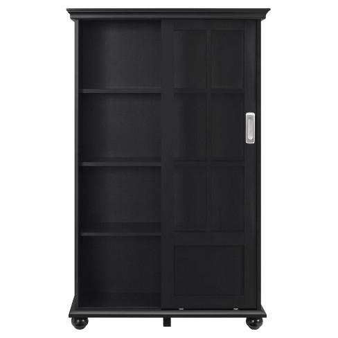 51 Capewood Bookcase With Sliding Glass Doors Black Room