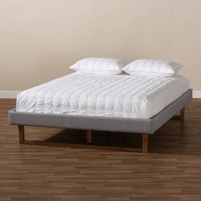 Liliya Queen-Size Walnut Wood & Light Grey Tufted Upholstered Bed Frame